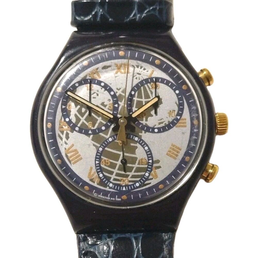 Vintage 1991 Swatch Chronograph Chrono Watch SCN104 Timeless Zone World Map